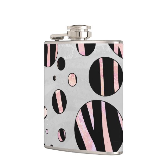 Zwarte en roze Zebra Polka Dots Heupfles (Links)