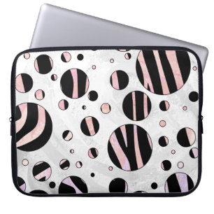 Zwarte en roze Zebra Polka Dots Laptop Sleeve