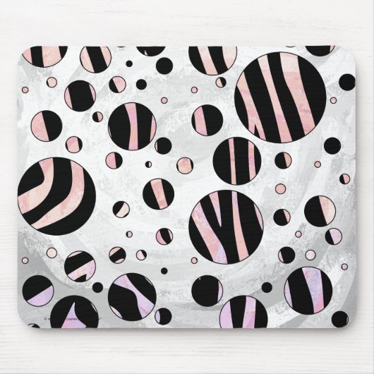 Zwarte en roze Zebra Polka Dots Muismat (Voorkant)