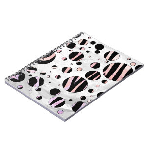 Zwarte en roze Zebra Polka Dots Notitieboek