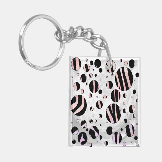 Zwarte en roze Zebra Polka Dots Sleutelhanger (Voorkant Links)