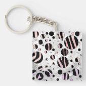 Zwarte en roze Zebra Polka Dots Sleutelhanger (Voorkant)