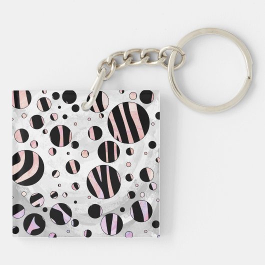 Zwarte en roze Zebra Polka Dots Sleutelhanger (Achterkant)
