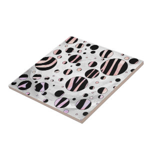 Zwarte en roze Zebra Polka Dots Tegeltje