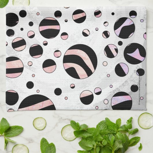 Zwarte en roze Zebra Polka Dots Theedoek (Gevouwen)