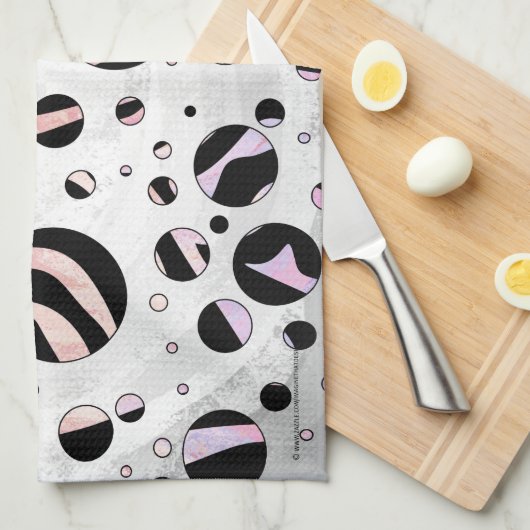 Zwarte en roze Zebra Polka Dots Theedoek (Quarter Fold)