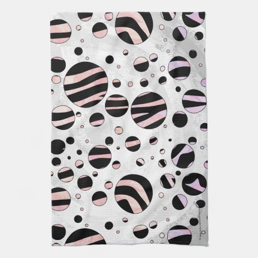 Zwarte en roze Zebra Polka Dots Theedoek (Verticaal)