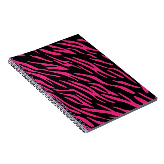 Zwarte en roze Zebra Stripe spiraallaptop Notitieboek (Rechterzijde)