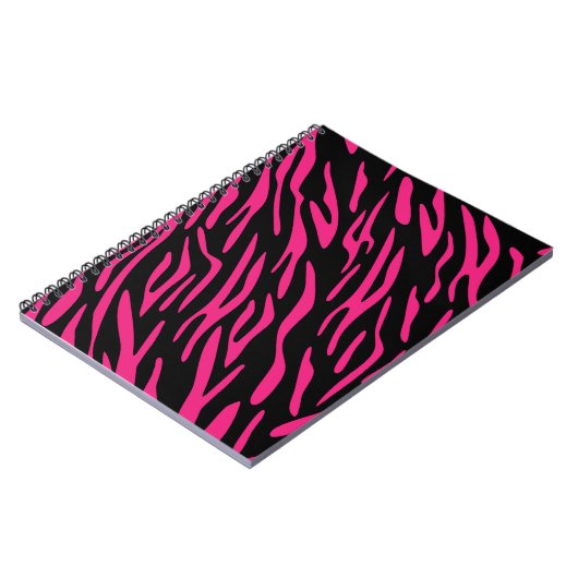 Zwarte en roze Zebra Stripe spiraallaptop Notitieboek (Linkerzijde)