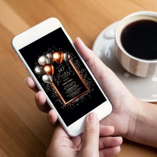 Zwarte en Rozen gouden ballonnen 60e verjaardagsfe Kaart