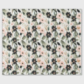 Zwarte en schelp roze bloemen cadeaupapier (Vlak)