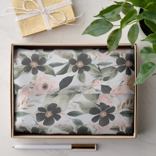 Zwarte en schelp roze bloemen tissuepapier (Geschenk)