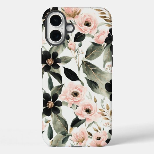 Zwarte en Shell roze bloemen Case-Mate iPhone Case (Achterkant)