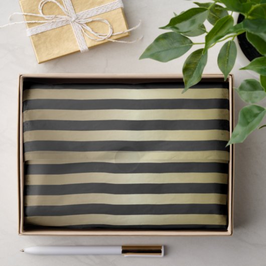 Zwarte en Shimmery Gold Stripes Tissuepapier (Geschenk)