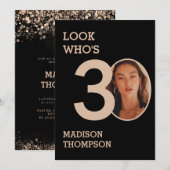 Zwarte en Sparkle Gold Glitters 30e verjaardag Kaart (Voorkant / Achterkant)