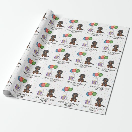 Zwarte-en-tan Cavalier King Charles Spaniel Verjaa Cadeaupapier (Uitgerold)