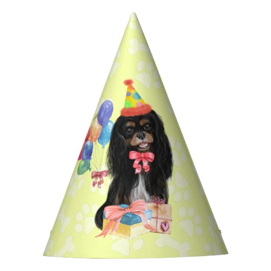 Zwarte en Tan Cavalier Spaniel Birthday  Feesthoedjes (Voorkant)