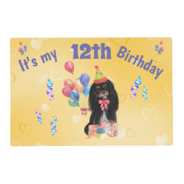 Zwarte en Tan Cavalier Spaniel Birthday  Gelamineerde Placemat
