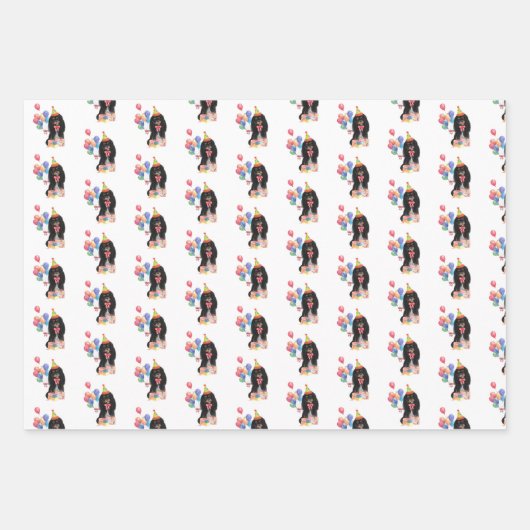 Zwarte en Tan Cavalier Spaniel Birthday   Inpakpapier Vel (Voorkant 3)