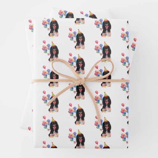 Zwarte en Tan Cavalier Spaniel Birthday   Inpakpapier Vel (In situ)