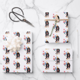 Zwarte en Tan Cavalier Spaniel Birthday   Inpakpapier Vel