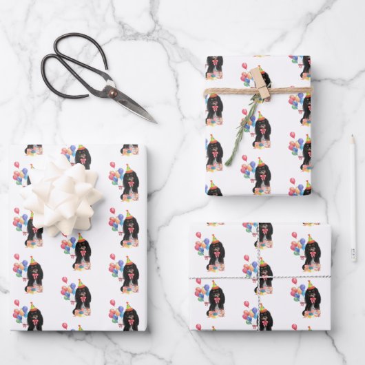 Zwarte en Tan Cavalier Spaniel Birthday   Inpakpapier Vel (Voorkant)