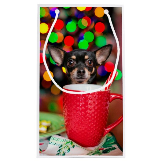 Zwarte en tan Chihuahua Kerstmis Klein Cadeauzakje (Achterkant)