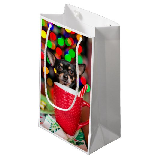 Zwarte en tan Chihuahua Kerstmis Klein Cadeauzakje (Voorkant Gekanteld)