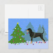 Zwarte en Tan Coonhound die kerstbomen decorteren Feestdagenkaart (Voorkant / Achterkant)