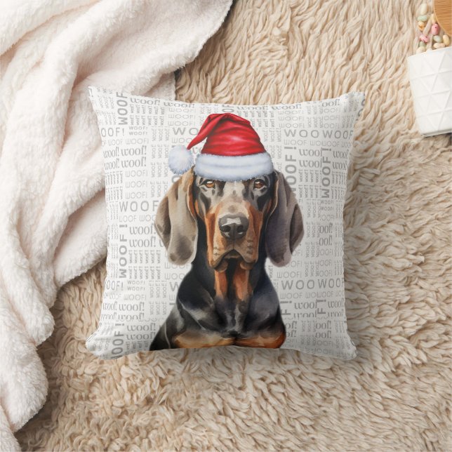 Zwarte en Tan Coonhound Hond Waterverf Kerst Kussen (Deken)