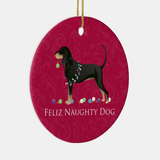Zwarte en Tan Coonhound kerst Keramisch Ornament (Rechts)