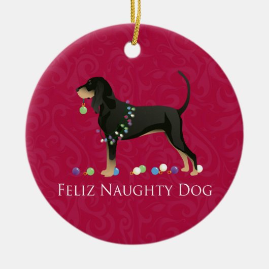 Zwarte en Tan Coonhound kerst Keramisch Ornament (Voorkant)