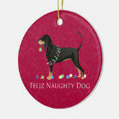 Zwarte en Tan Coonhound kerst Keramisch Ornament (Links)