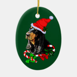 Zwarte en Tan Coonhound kerst Keramisch Ornament