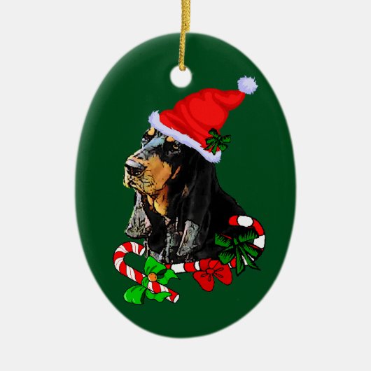 Zwarte en Tan Coonhound kerst Keramisch Ornament (Voorkant)