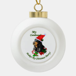 Zwarte en Tan Coonhound kerst Keramische Bal Ornament