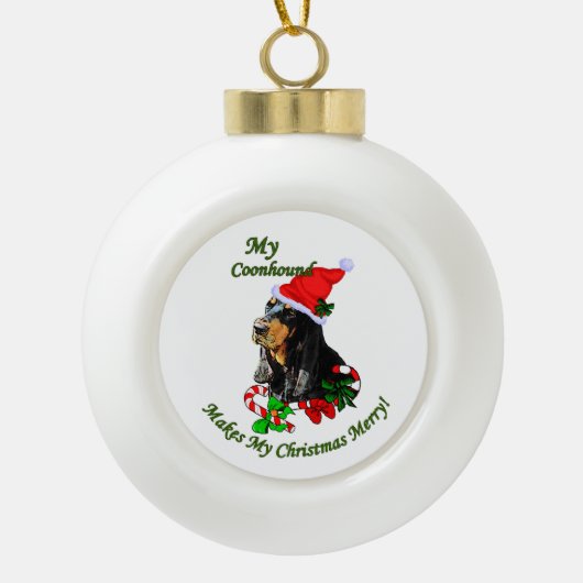 Zwarte en Tan Coonhound kerst Keramische Bal Ornament (Voorkant)