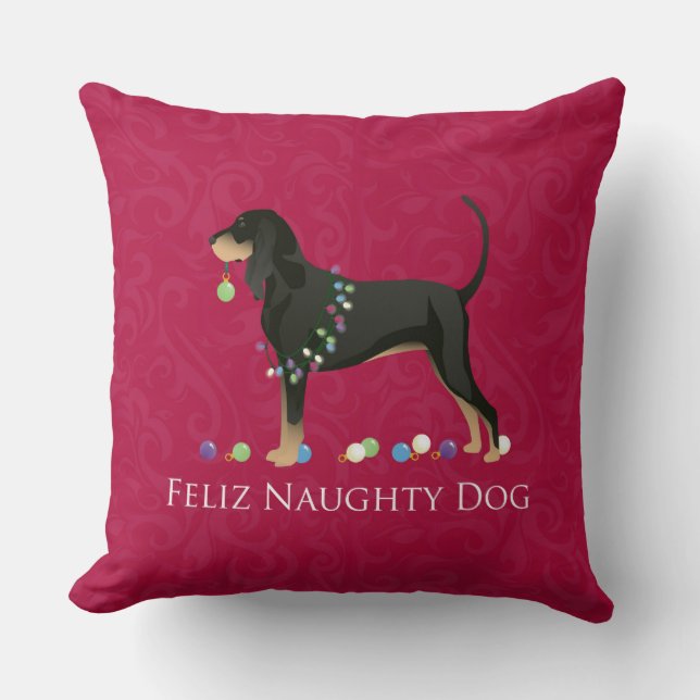 Zwarte en Tan Coonhound kerst Kussen (Voorkant)