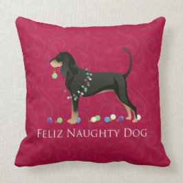 Zwarte en Tan Coonhound kerst Kussen