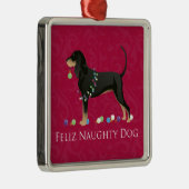 Zwarte en Tan Coonhound kerst Metalen Ornament (Rechts)