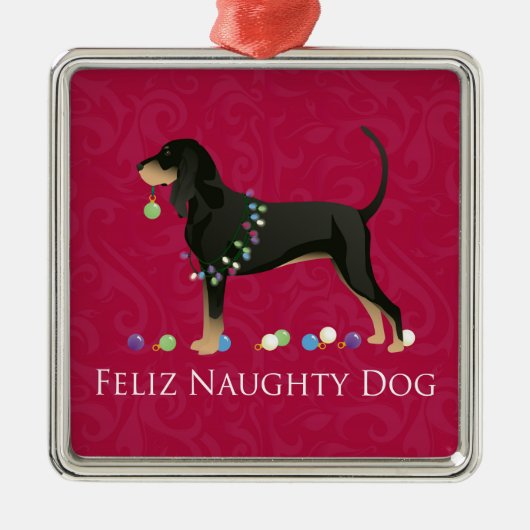 Zwarte en Tan Coonhound kerst Metalen Ornament (Voorkant)