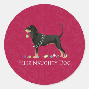 Zwarte en Tan Coonhound kerst Ronde Sticker
