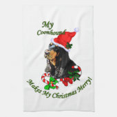 Zwarte en Tan Coonhound kerst Theedoek (Verticaal)