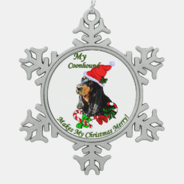 Zwarte en Tan Coonhound kerst Tin Sneeuwvlok Ornament