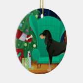 Zwarte en Tan Coonhound-kerstkerstkerstcadeau Keramisch Ornament (Rechts)