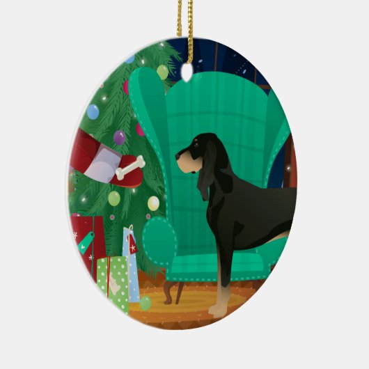 Zwarte en Tan Coonhound-kerstkerstkerstcadeau Keramisch Ornament (Rechts)