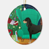 Zwarte en Tan Coonhound-kerstkerstkerstcadeau Keramisch Ornament (Links)