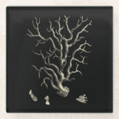 Zwarte en Tan Coral Glazen Onderzetter (Voorkant)