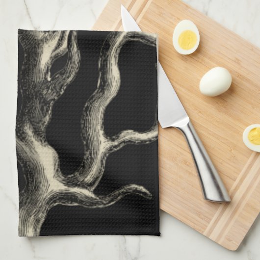 Zwarte en Tan Coral Theedoek (Quarter Fold)