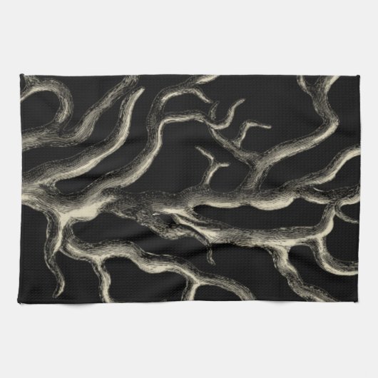 Zwarte en Tan Coral Theedoek (Horizontaal)